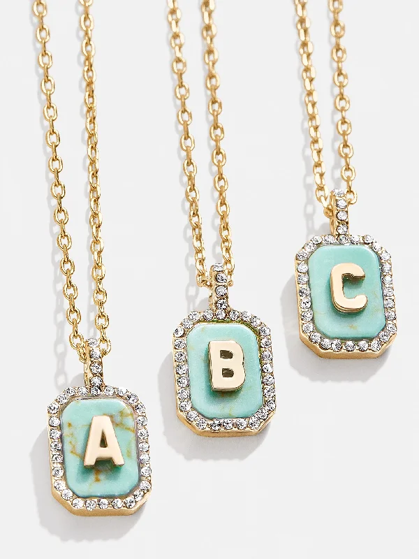 stunning necklaces for women -Gold & Turquoise Initial Necklace - Turquoise Stone