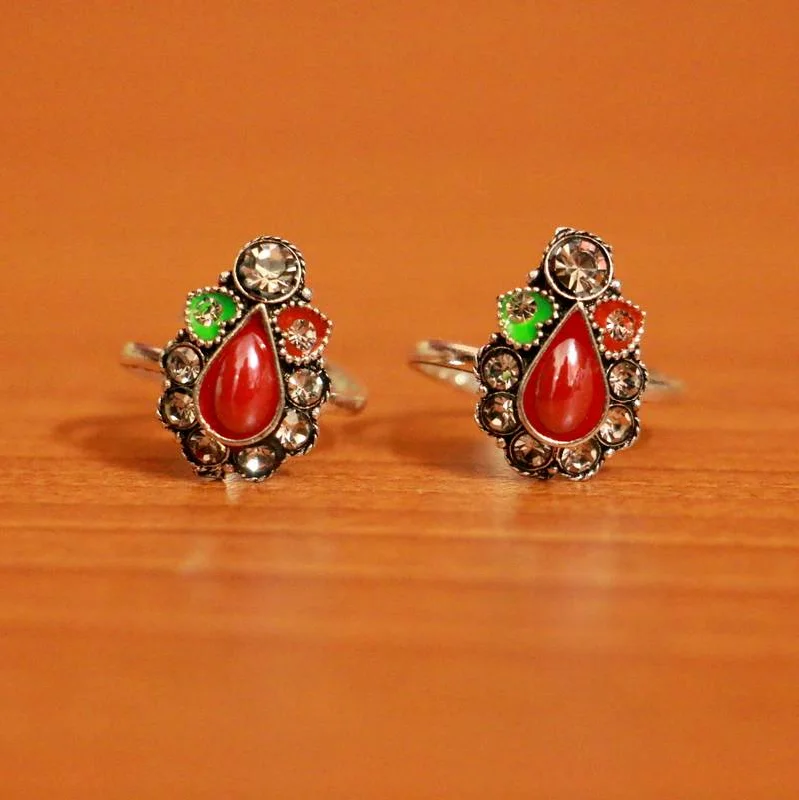 vintage rings for women -RED ZIRCON  TOE-RINGS