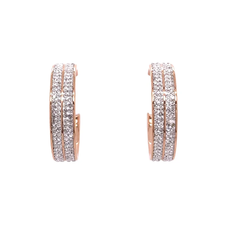 luxury diamond earrings for women -Rose Stainless Steel Pave Crystal Hoop Earrings