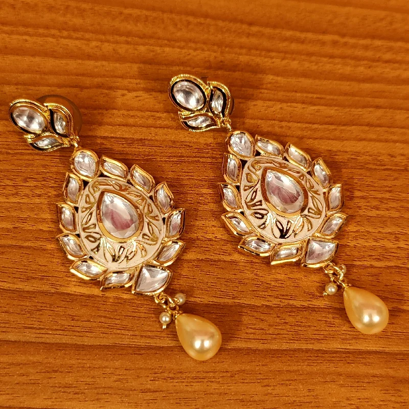 sapphire earrings for women -WHITE KUNDAN MEENAKARI UNCUT POLKI EARRINGS