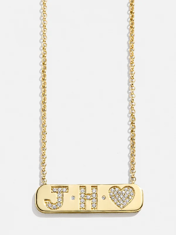 gold bar necklaces for women -18K Gold Initial Bar Necklace - Gold/Pavé