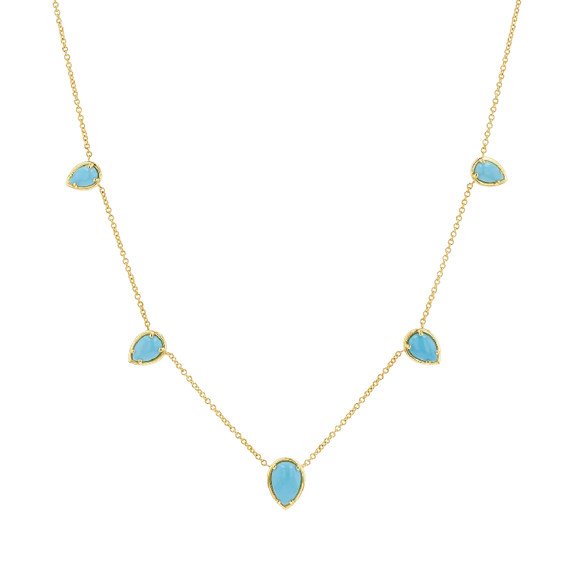 gold necklace sets for women -Turquoise Tear Drop Strand Necklace