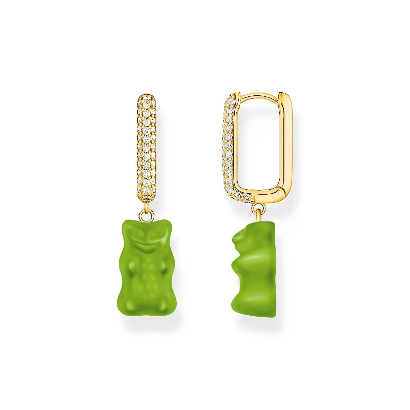 luxury diamond earrings for women -THOMAS SABO Single hoop earring medium sized with green goldbears