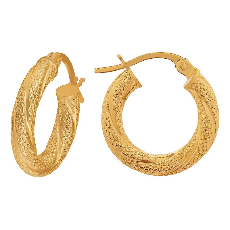 trendy statement earrings for women -9ct Yellow Gold Patterned Twist Hoop Earrings 20mm