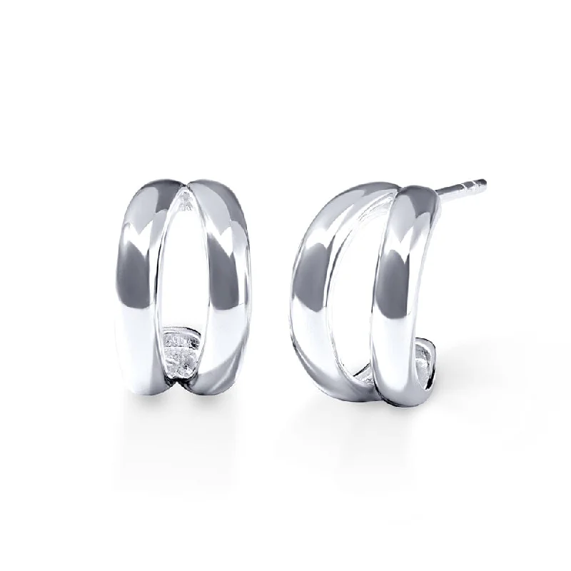 butterfly earrings for women -Double Open Crescent Stud Earrings in Sterling Silver