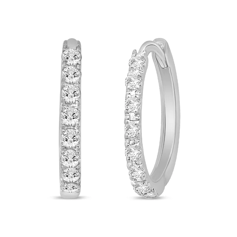 boho earrings for women -Huggie Hoop Earrings with 1/4ct of Diamonds in 9ct White Gold