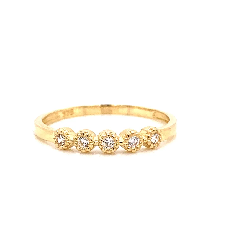 wedding bands for women -9ct Gold Milgrain Edge five stone Cz Ring