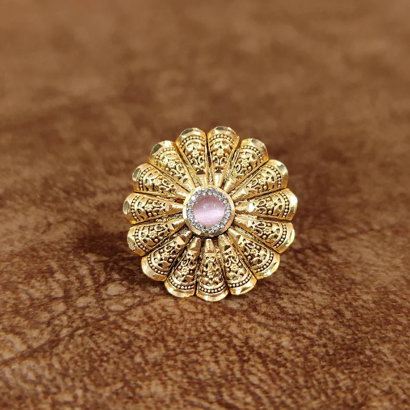 statement diamond rings -BABY PINK GOLD PLATED ADJUSTABLE RING