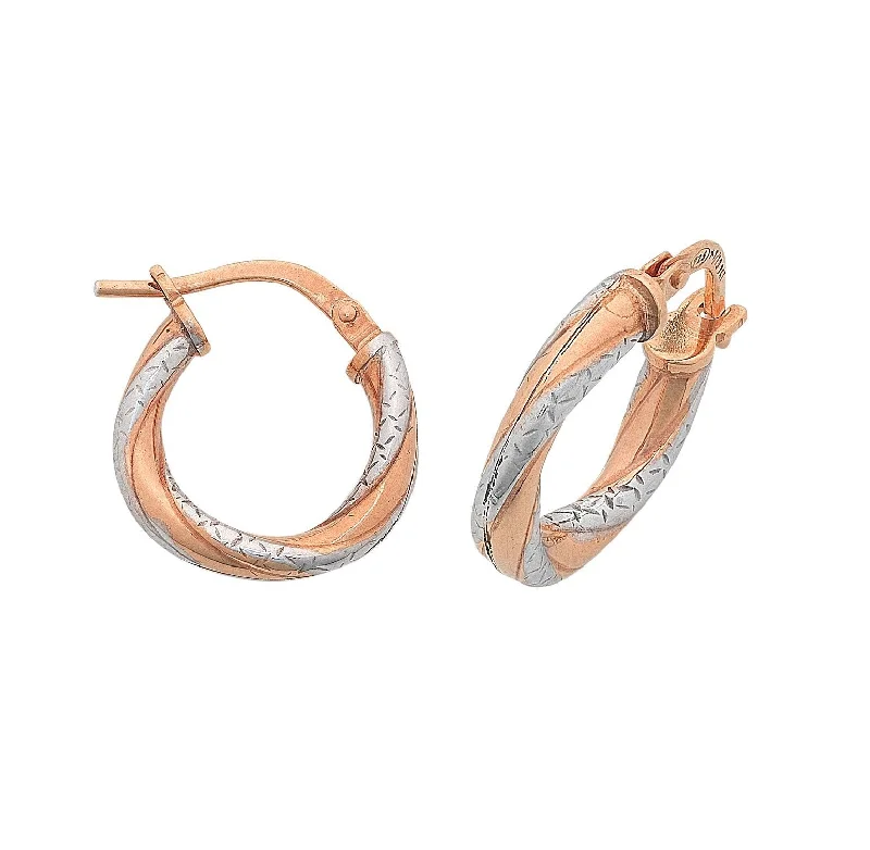 wedding earrings for women -Stainless Steel Two Tone Rose Gold Hoop Earrings 10mm