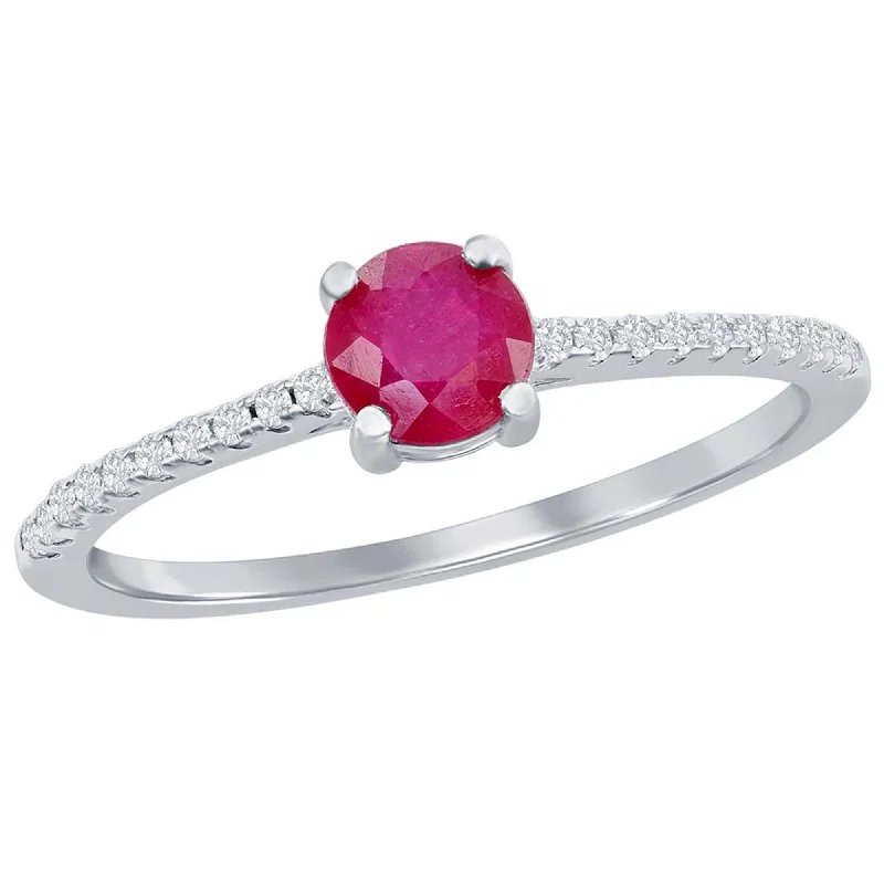 luxury rings for women -Classic Women's Ring - Sterling Silver 5mm Glass Filled Ruby Gem, Size 9 | W-2854-9