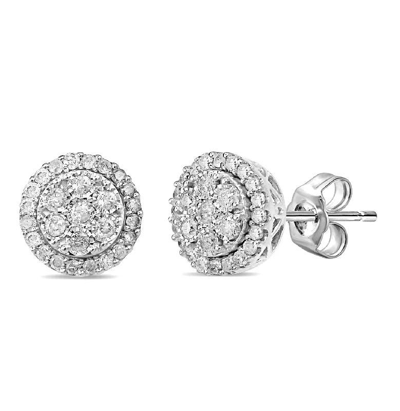 statement earrings for women -Sterling Silver 1.00ct Diamond Brilliant Illusion Earrings