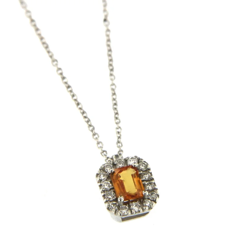 diamond necklaces for women -Candy 18K White Gold Necklace w. Diamonds & Orange Sapphire