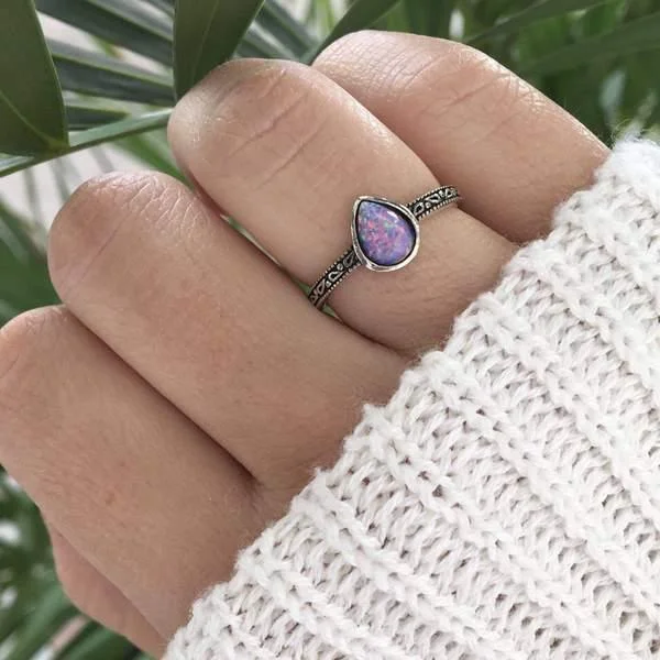 men’s wedding rings -Purple Tear Drop Opal Ring