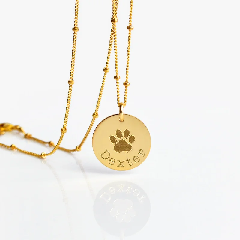 gold bar necklaces for women -Personalized Pet Paw Print Charm Necklace