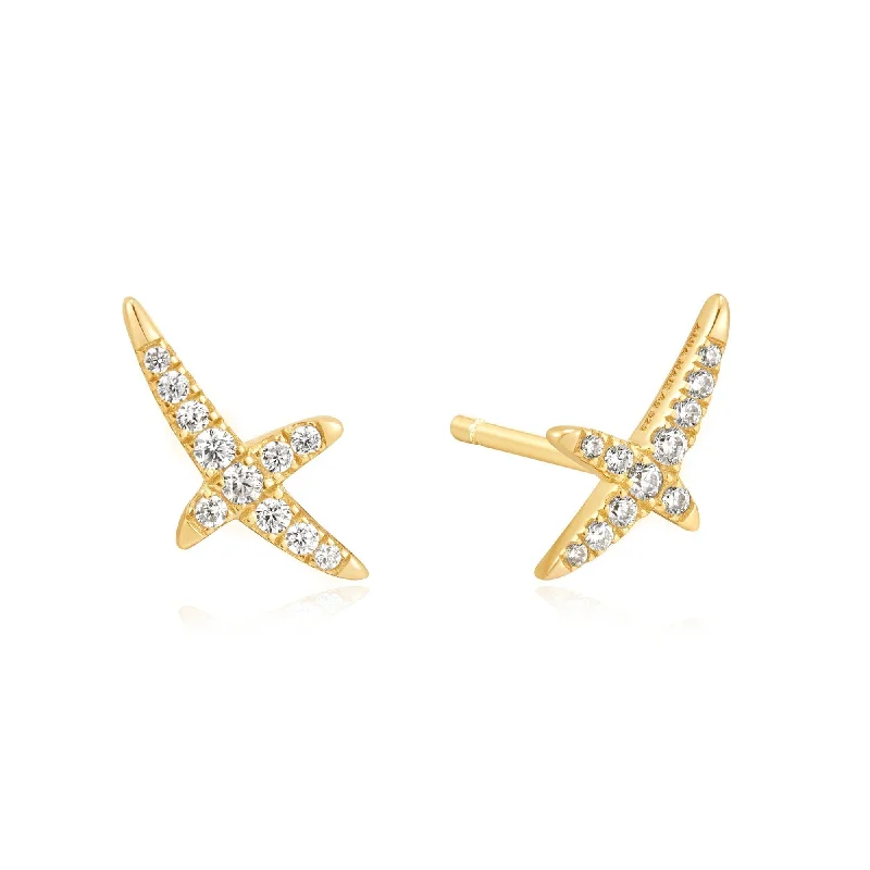 custom hoop earrings for women -Ania Haie Gold Kiss Pave Studs