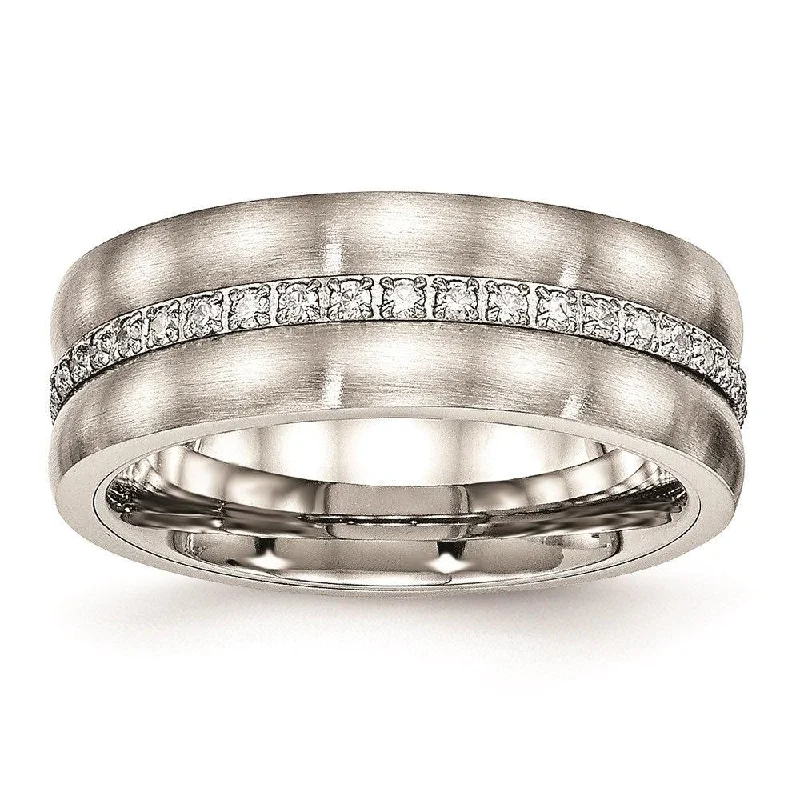 vintage rings for women -Stainless Steel Brushed and Polished CZ Ring