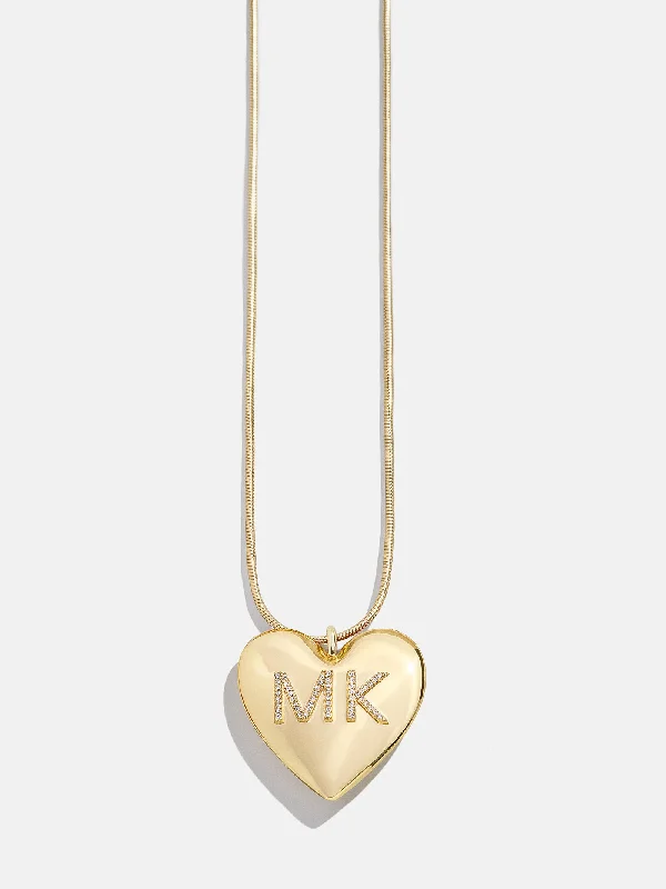 layered gold necklaces for women -Custom Initial Enamel Heart Pendant Necklace - Gold