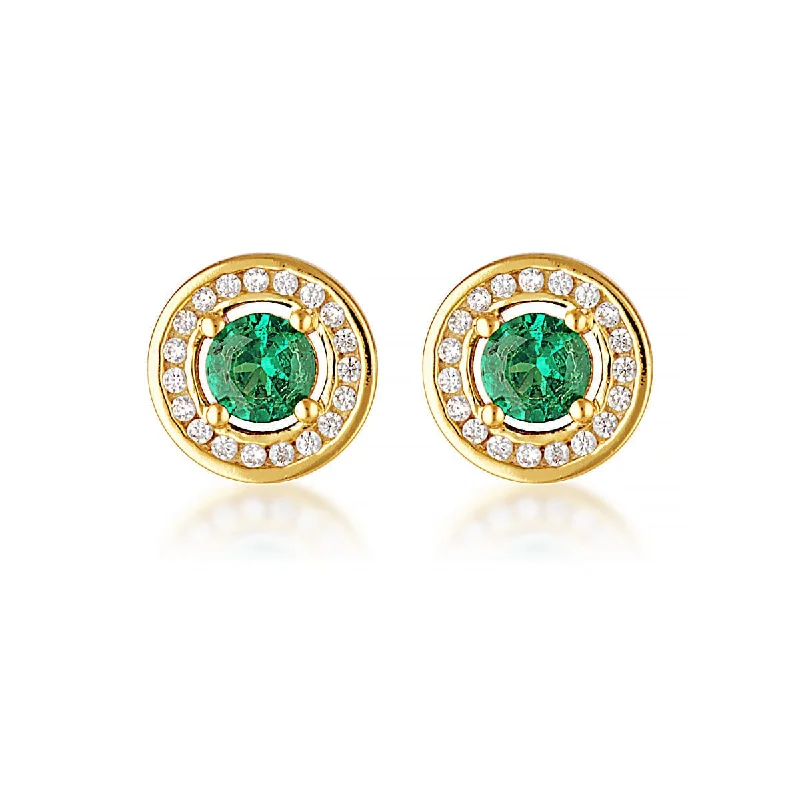 trendy silver earrings for women -MILESTONE EMERALD HALO EARRINGS IN GOLD