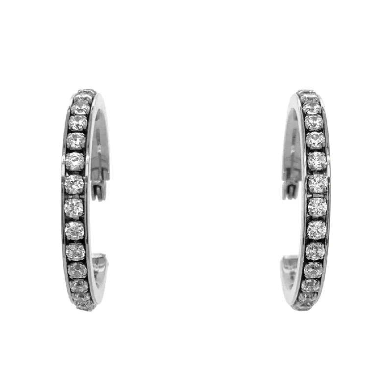 sapphire earrings for women -Stainless Steel Crystal Hoop Earrings 30mm