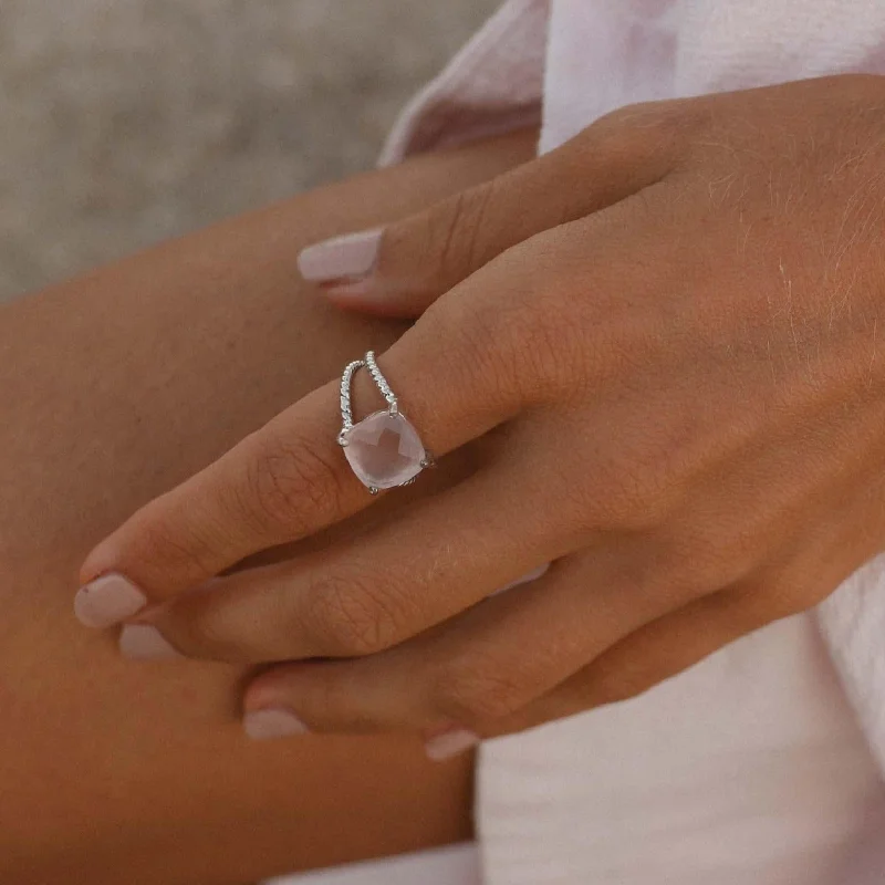 statement diamond rings -Rose Quartz Double Twist Ring