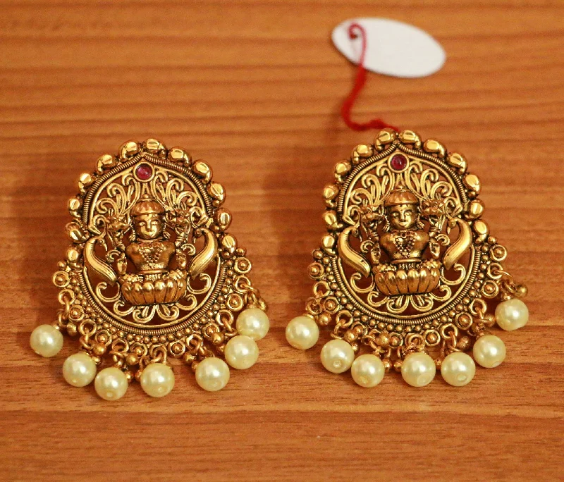 bold gold earrings for women -Temple Look Gold Plated Pearl Earrings