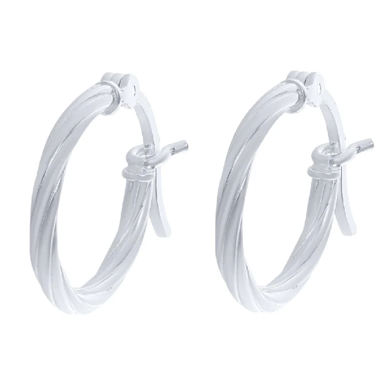 chic hoop earrings for women -Sterling Silver 15mm Plain Twist Hoop Earrings