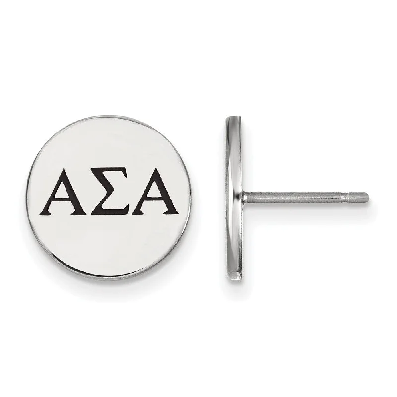 drop earrings for women -Sterling Silver Alpha Sigma Alpha Black Enamel Greek Post Earrings