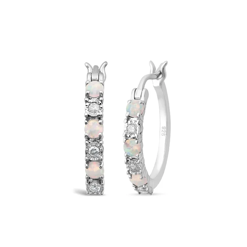 hoop earrings for women -Created Opal & Diamond Hoop Earrings