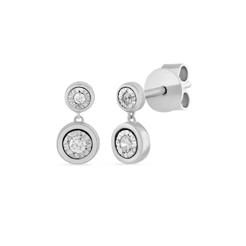 hoop earrings for women -Double Drop Stud Push Back Earrings with 0.05ct of Diamonds in Sterling Silver