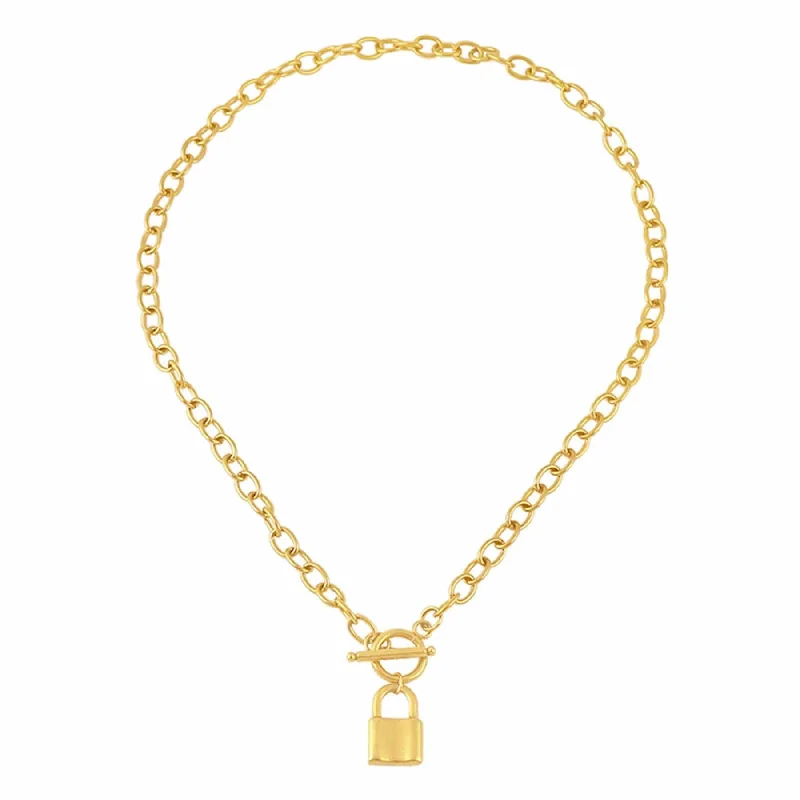 minimalistic gold necklaces for women -Suki Lock Tbar Necklace