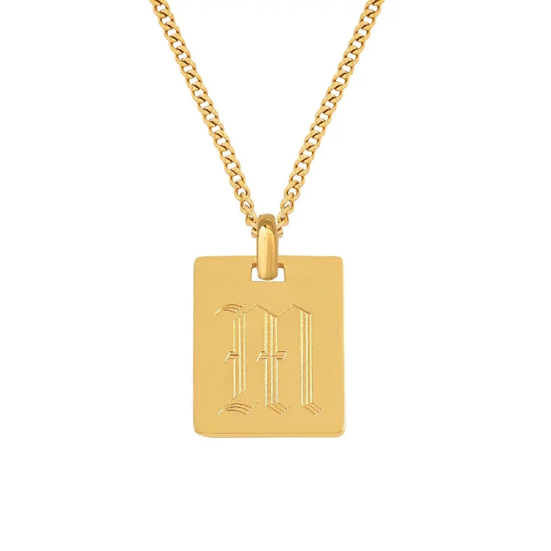 bold necklaces for women -Engraved Tag Initial Necklace