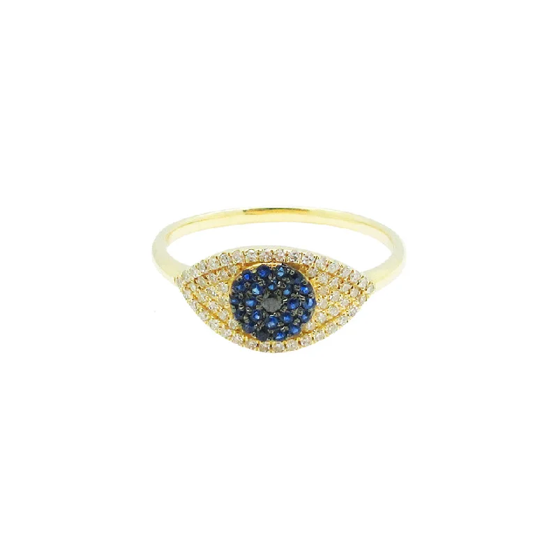 classic wedding rings for women -14K GOLD DIAMOND BLUE SAPPHIRE NINA EYE RING