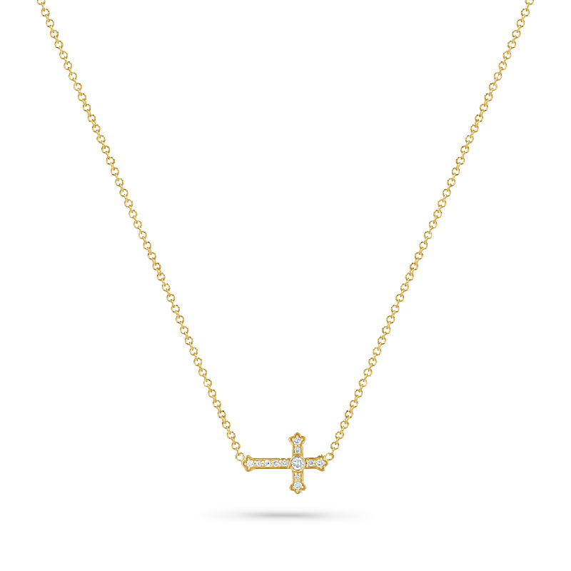 elegant necklaces for women -Diamond Sideways Cross Necklace