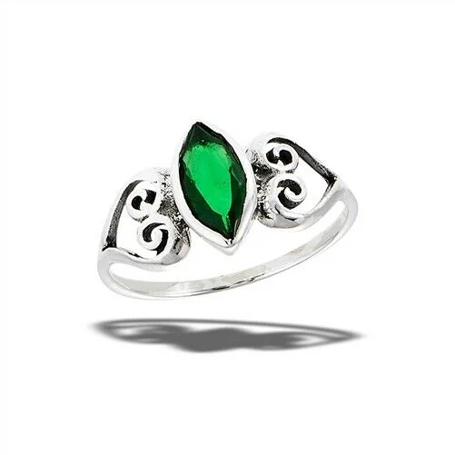 promise rings for women -STERLING SILVER CELTIC HEART RING WITH SYNTHETIC EMERALD