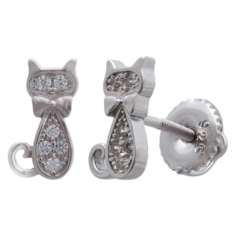 evening drop earrings for women -Children's Cat Sterling Silver Stud Earrings