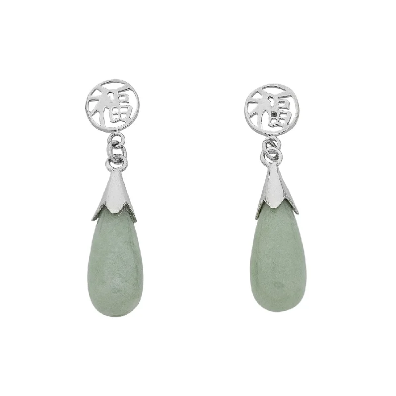 multi-strand earrings for women -Sterling Silver Jade Good Luck Drop Earrings