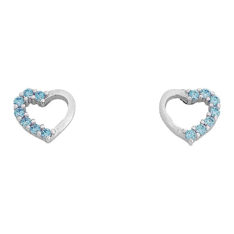 vintage drop earrings for women -Children's Light Blue Cubic Zirconia Open Heart Stud Earrings in Sterling Silver