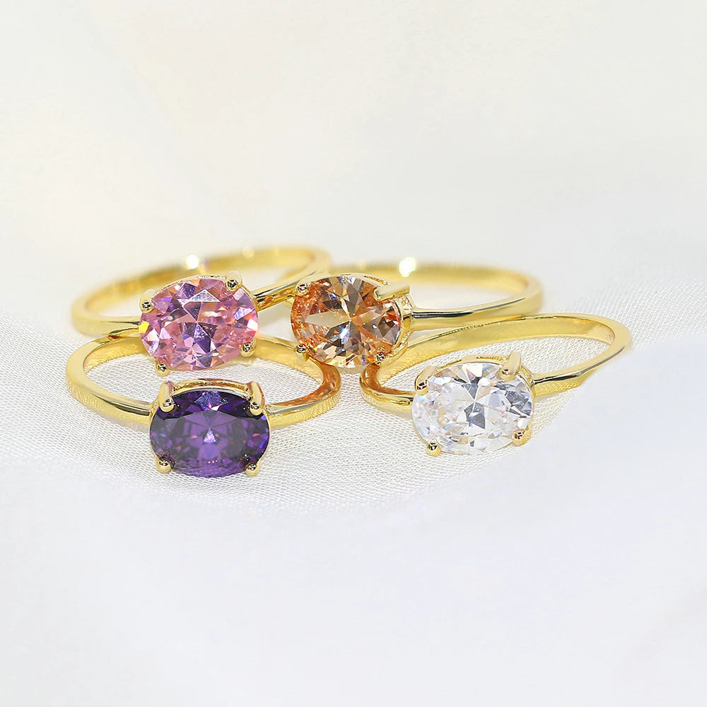 classic wedding rings -Simple Multicolor Oval Zircon Rings