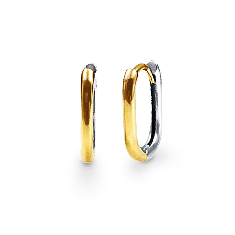 diamond stud earrings for women -9ct Yellow Gold Two Tone Fine Tube Square Sleeper Earrings