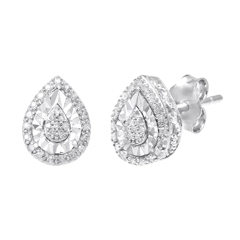 modern hoop earrings for women -Sterling Silver 0.10ct Diamond Pear Earrings