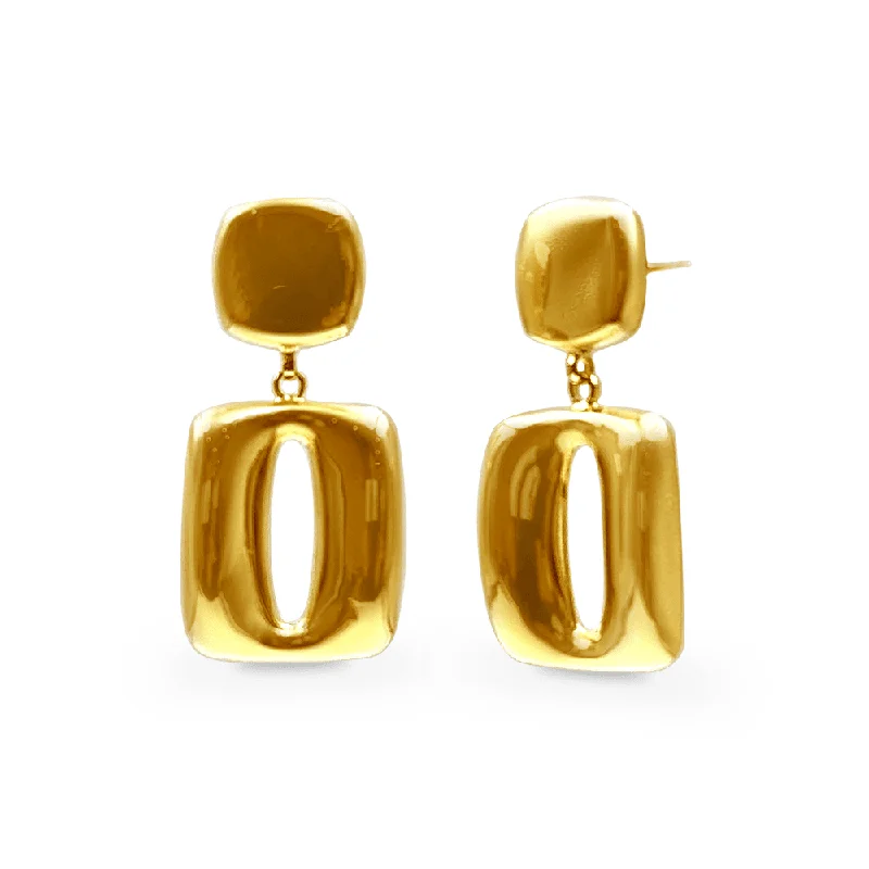 chic earrings for women -9ct Yellow Gold Silver Infused 90's Vintage Square Cut Out Drop Earrings