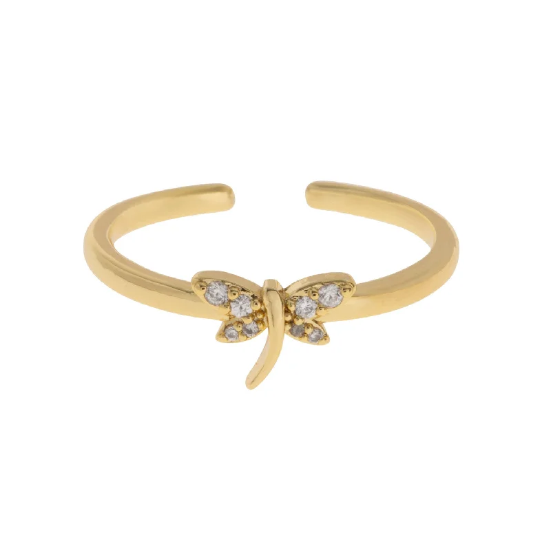 unique gold rings for women -Noya - Dragonfly Crystal Ring