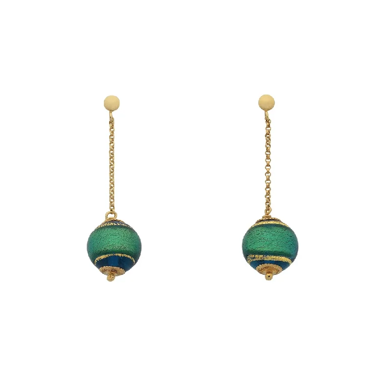 minimalist earrings for women -9ct Yellow Gold Silver Infused Green Murano Glass Ball Drop Earrings