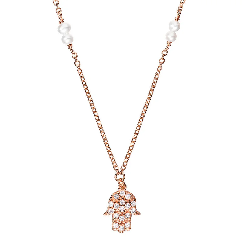 gemstone necklaces with gold chain -Rose Gold Hamsa Necklace