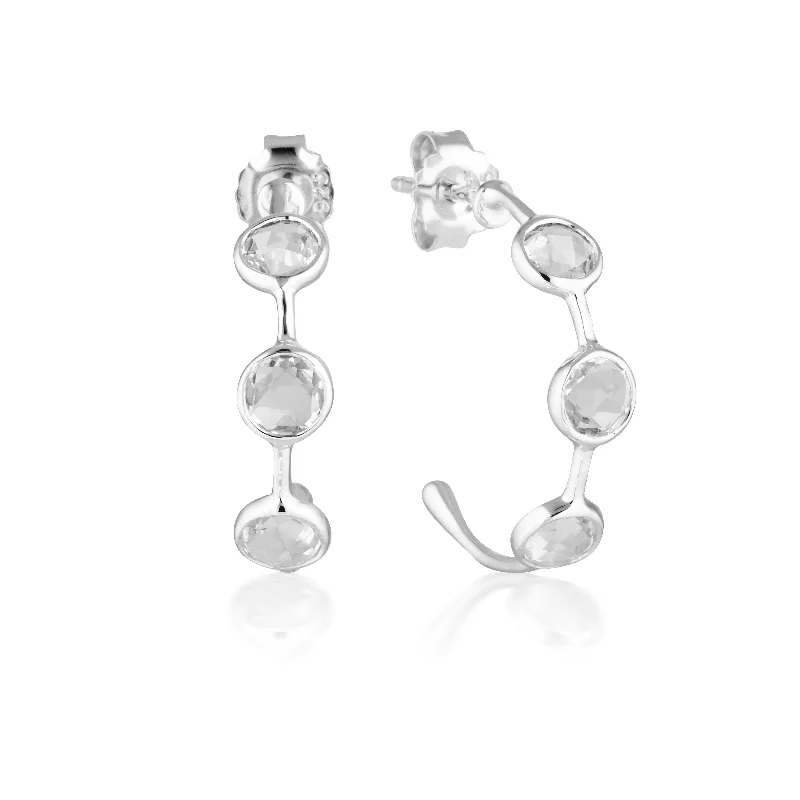 silver stud earrings for women -Georgini Kiklo White Topaz Silver Hoop Earrings