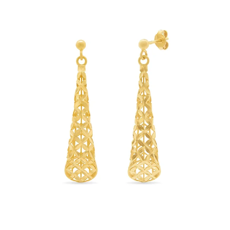 luxury diamond earrings for women -Athena Filigree Tubed Drop Earrings in 9ct Yellow Gold