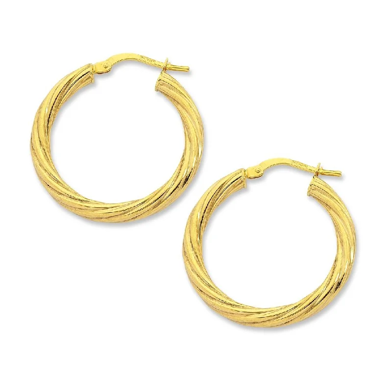 statement drop earrings for women -9ct Yellow Gold Silver Infused Twist Hoop Earrings 10mm