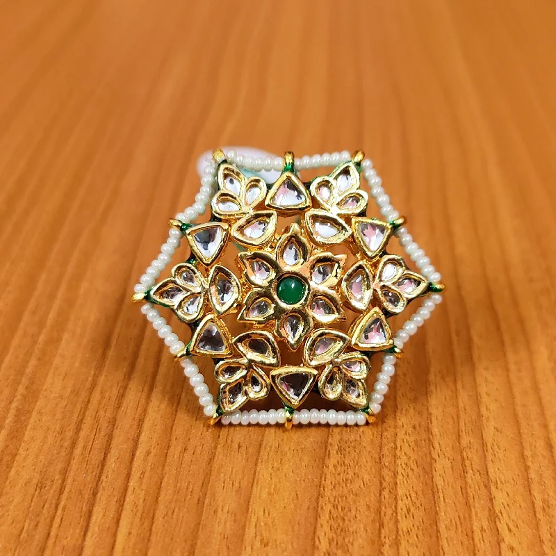 silver rings for women -GREENKUNDAN MEENAKARI ADJUSTABLE COCKTAIL RING