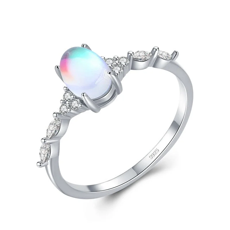 statement diamond rings -Oval Moonstone Ring