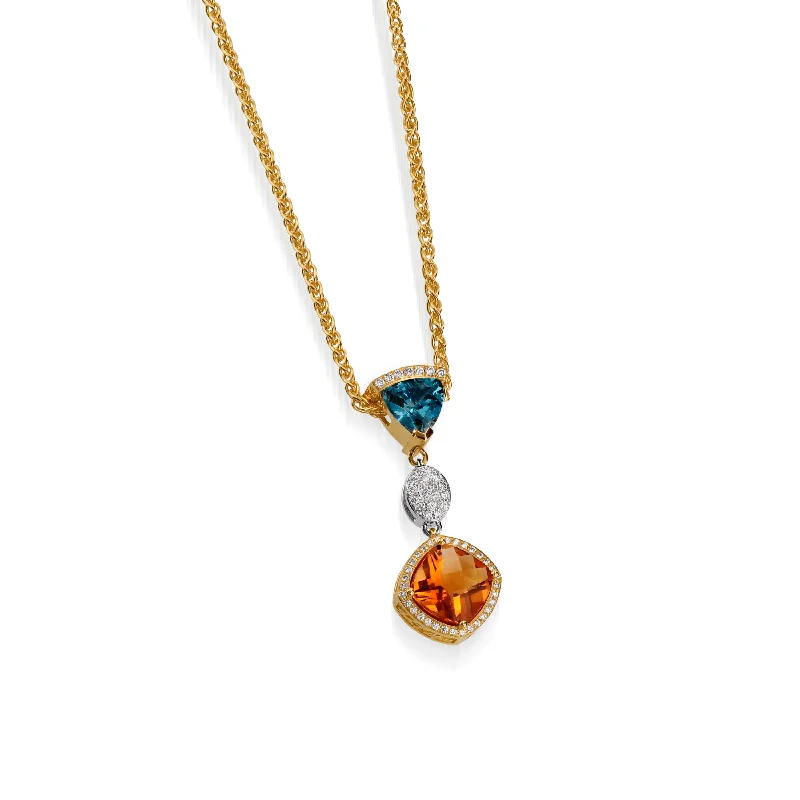 diamond pendant necklaces for women -Signature Citrine, Blue Topaz, and Diamond Pendant Necklace